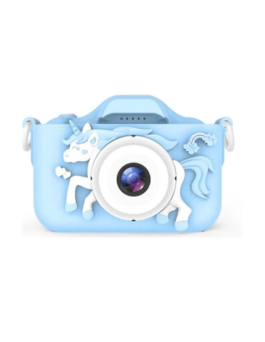 KIDS PHOTO CAMERA DIGITAL BUBBLE MICRO SD 2"IPS HD SCREEN BLUE + COVER UNICORN